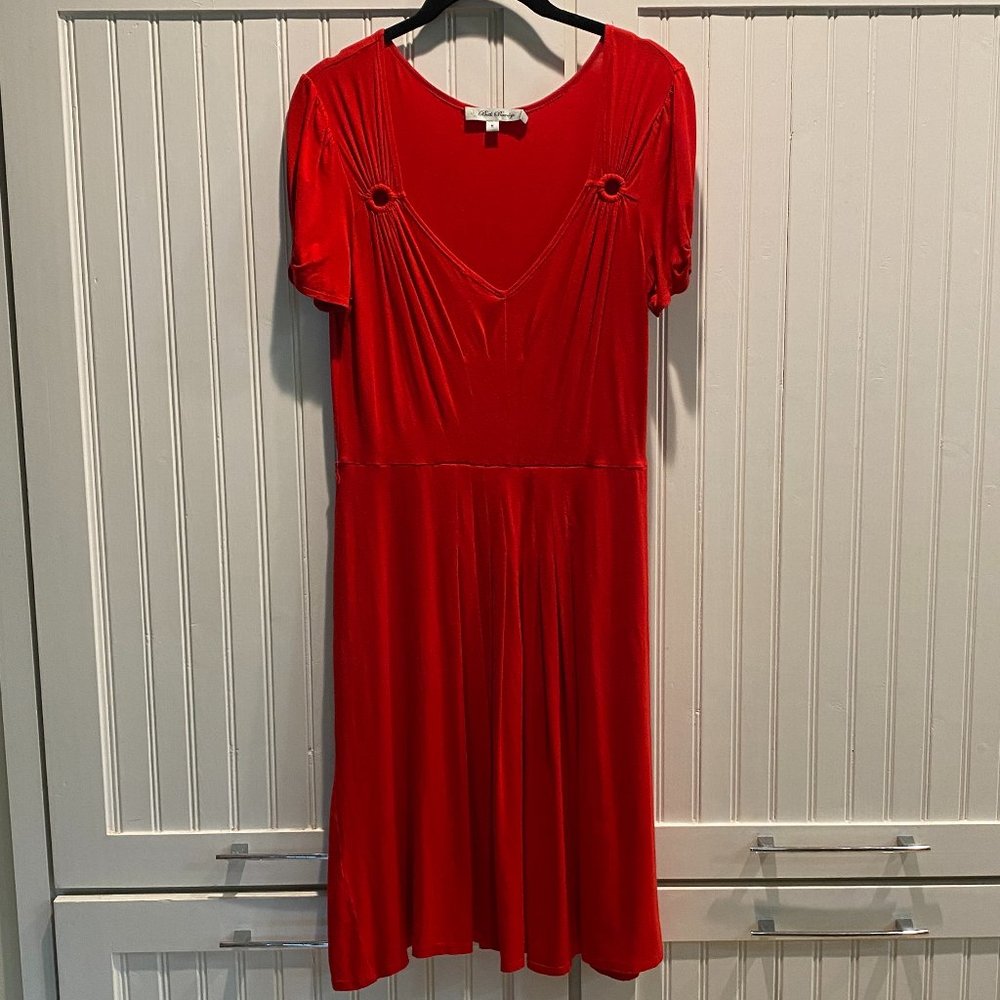 Red Short Sleeve Sweetheart Dress - By Beth Bowley, Size M